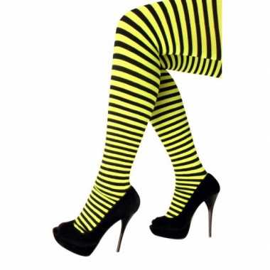 Carnavalskleding/halloween geel/zwarte heksen panties/maillots verkle