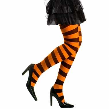 Carnavalskleding/halloween oranje/zwarte heksen panties/maillots verk