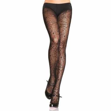Carnavalskleding/halloween zwart met spinnenweb heksen panties/maillots verkleedaccessoire voor dames