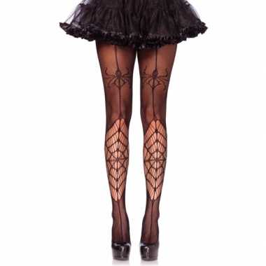 Carnavalskleding/halloween zwart met spinnenweb heksen panties/maillots verkleedaccessoire voor dames