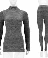 Thermo kleding set shirt en broek zwart melange dames maat l
