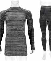 Thermo kleding set shirt en broek zwart melange heren maat l